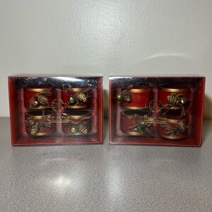Lenox Winter Greetings Napkin Rings 7157 Set Of 8 Drum Shape w/Bells & Pine Cone